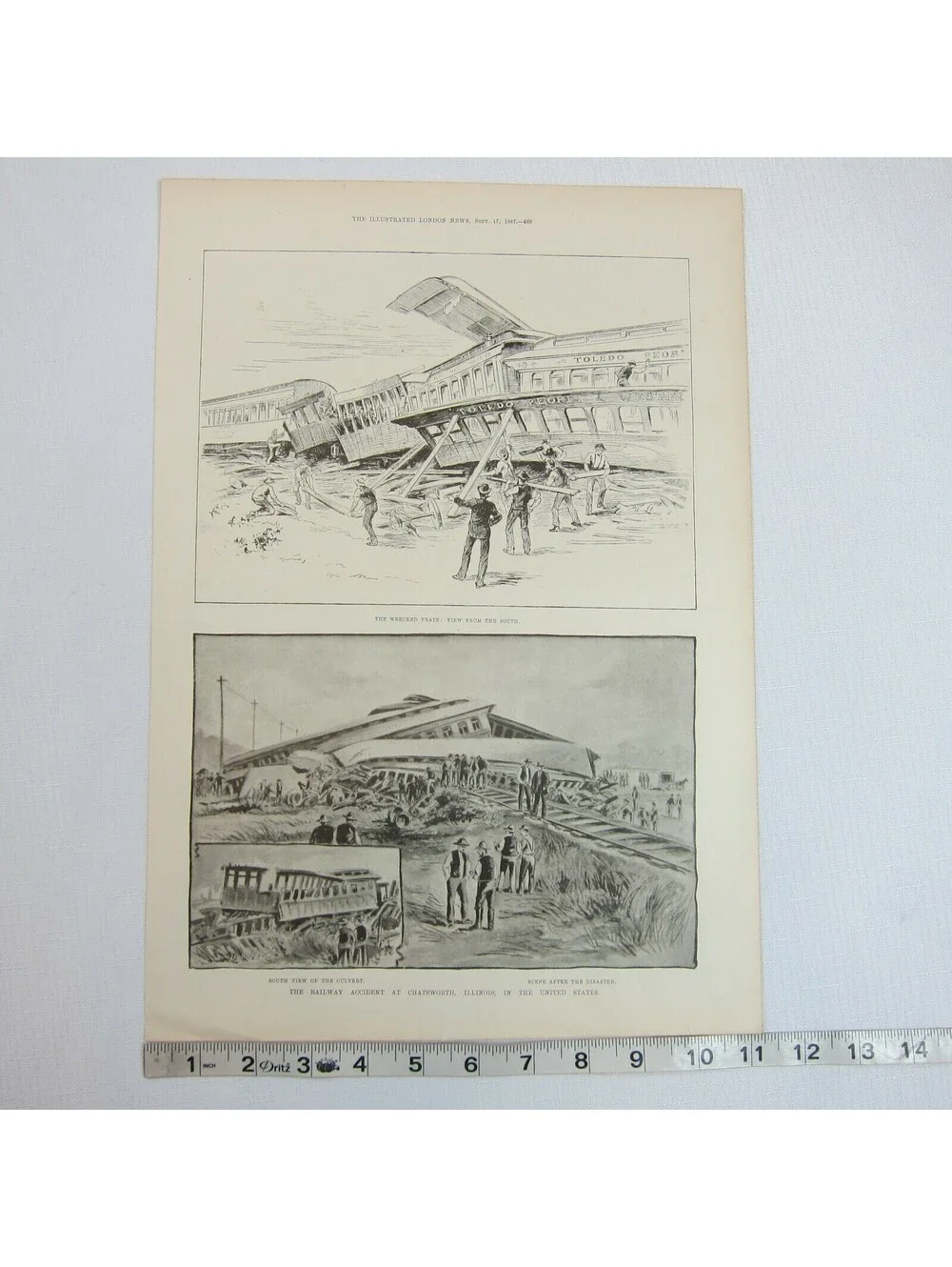 Antique 1888 Print Railway Accident at Chatsworth, Illinois in the United States